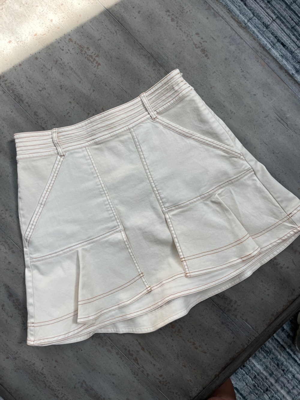 Pilcro Cream High-Waist Skirt with Topstitch Detail